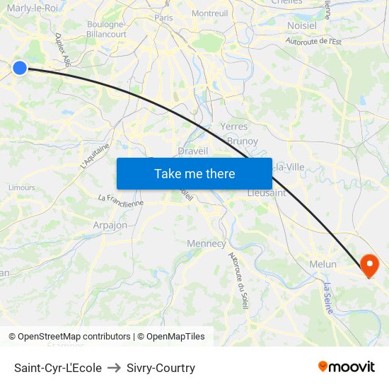 Saint-Cyr-L'Ecole to Sivry-Courtry map