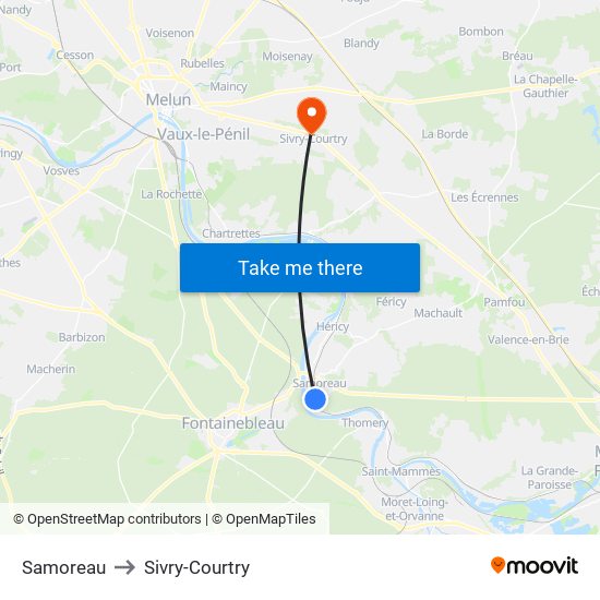 Samoreau to Sivry-Courtry map