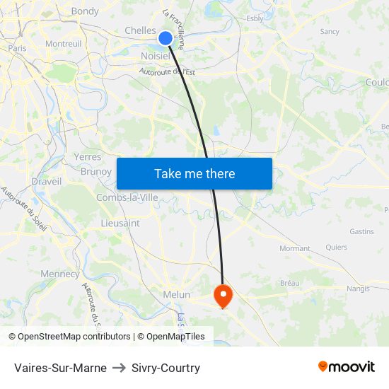 Vaires-Sur-Marne to Sivry-Courtry map