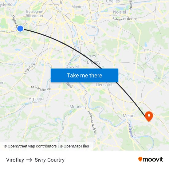Viroflay to Sivry-Courtry map