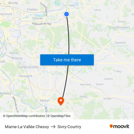 Marne-La-Vallée Chessy to Sivry-Courtry map