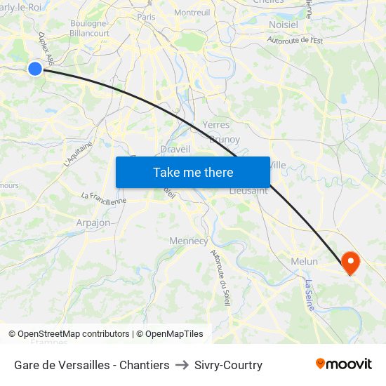 Gare de Versailles - Chantiers to Sivry-Courtry map