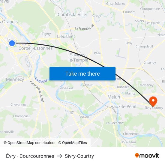 Évry - Courcouronnes to Sivry-Courtry map