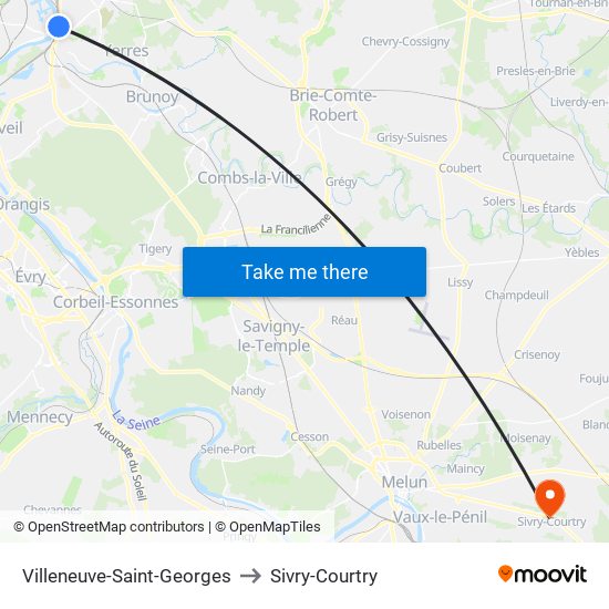 Villeneuve-Saint-Georges to Sivry-Courtry map