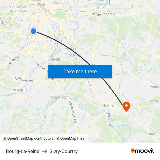 Bourg-La-Reine to Sivry-Courtry map