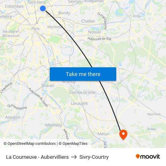 La Courneuve - Aubervilliers to Sivry-Courtry map