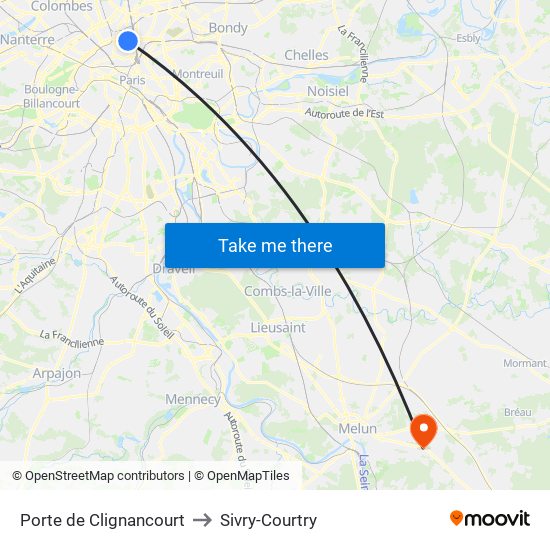 Porte de Clignancourt to Sivry-Courtry map