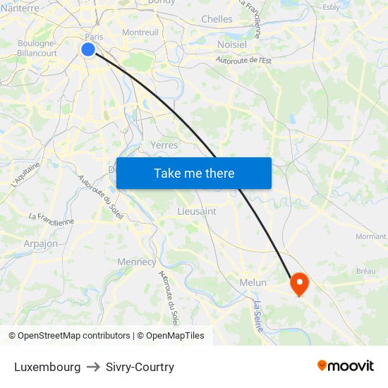 Luxembourg to Sivry-Courtry map