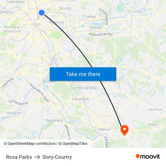 Rosa Parks to Sivry-Courtry map