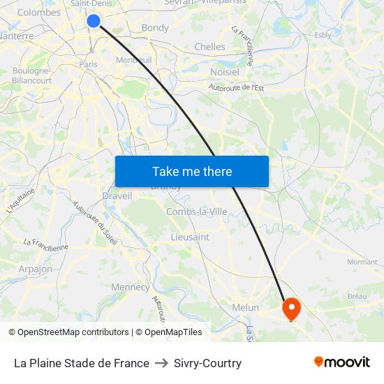 La Plaine Stade de France to Sivry-Courtry map