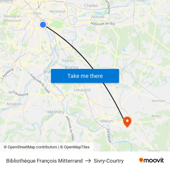 Bibliothèque François Mitterrand to Sivry-Courtry map