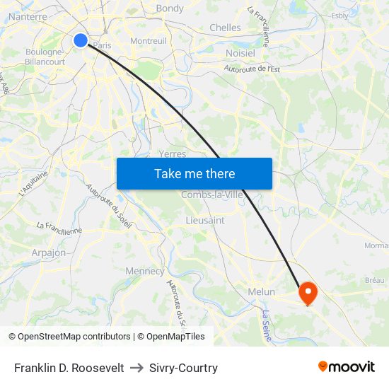 Franklin D. Roosevelt to Sivry-Courtry map