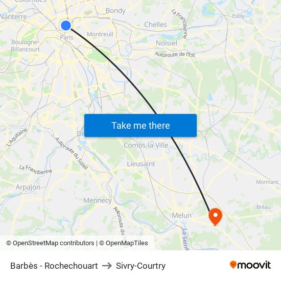 Barbès - Rochechouart to Sivry-Courtry map