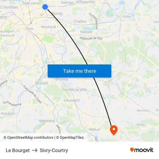 Le Bourget to Sivry-Courtry map