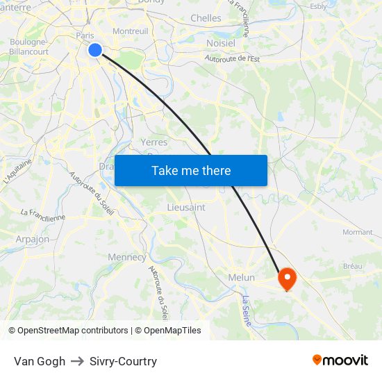 Van Gogh to Sivry-Courtry map