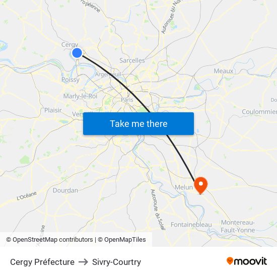 Cergy Préfecture to Sivry-Courtry map