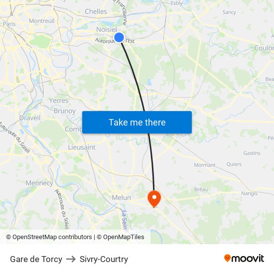 Gare de Torcy to Sivry-Courtry map