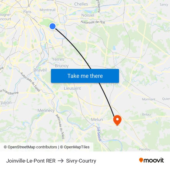 Joinville-Le-Pont RER to Sivry-Courtry map