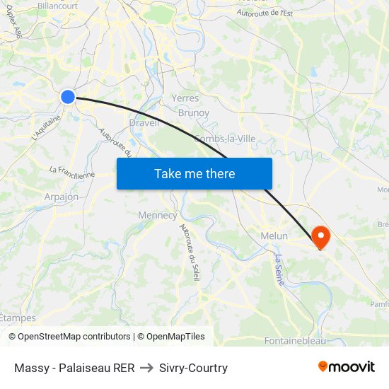 Massy - Palaiseau RER to Sivry-Courtry map