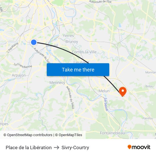 Place de la Libération to Sivry-Courtry map