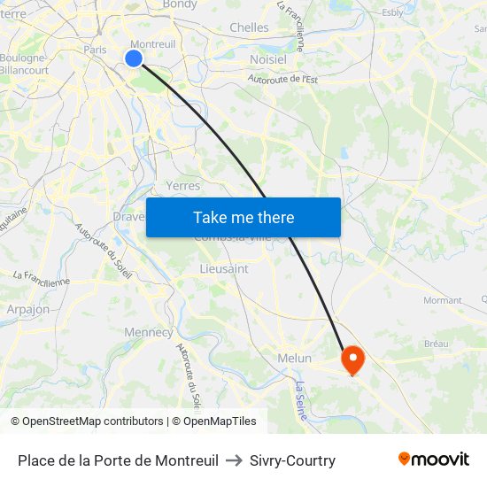 Place de la Porte de Montreuil to Sivry-Courtry map