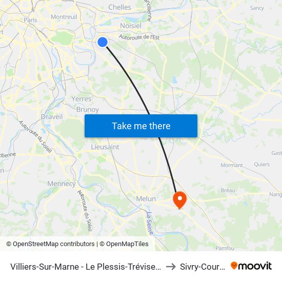 Villiers-Sur-Marne - Le Plessis-Trévise RER to Sivry-Courtry map