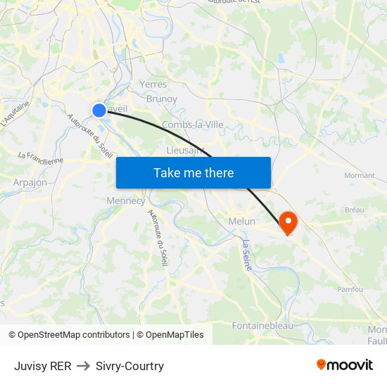 Juvisy RER to Sivry-Courtry map