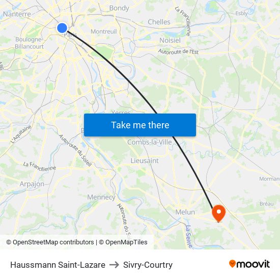 Haussmann Saint-Lazare to Sivry-Courtry map