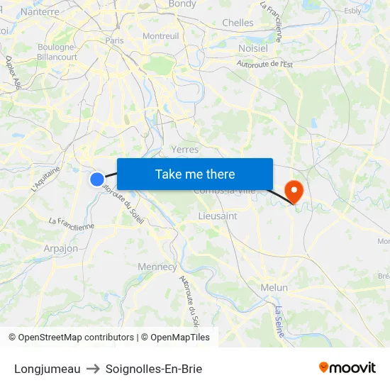 Longjumeau to Soignolles-En-Brie map