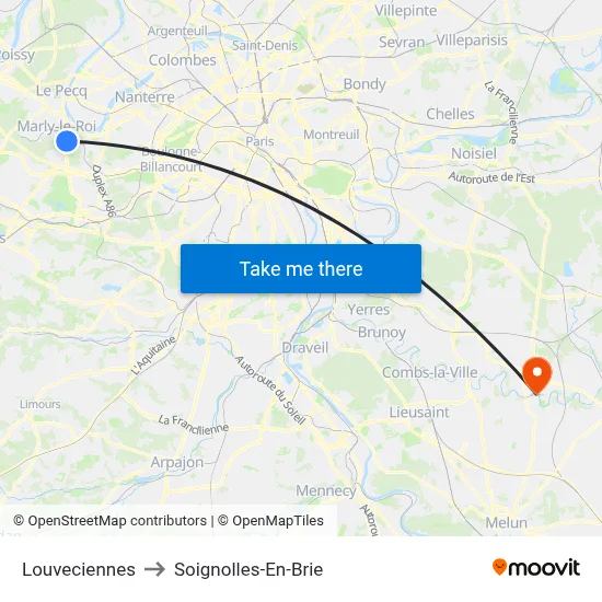 Louveciennes to Soignolles-En-Brie map