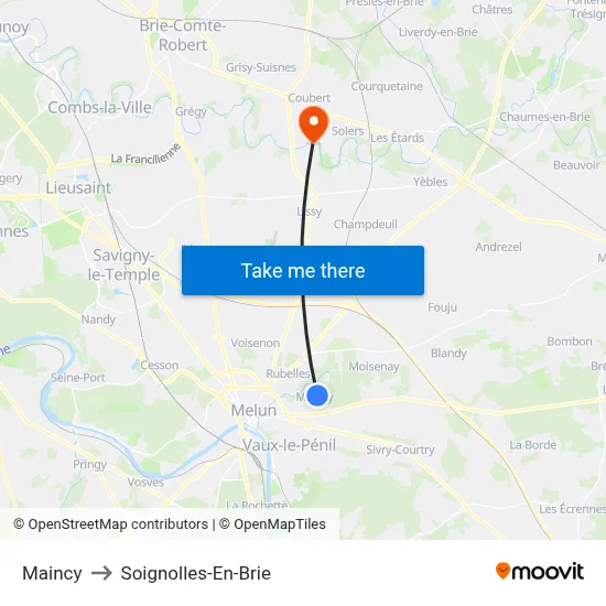 Maincy to Soignolles-En-Brie map