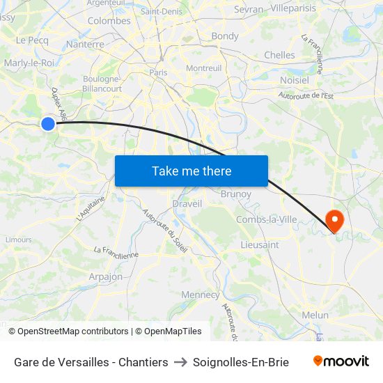 Gare de Versailles - Chantiers to Soignolles-En-Brie map