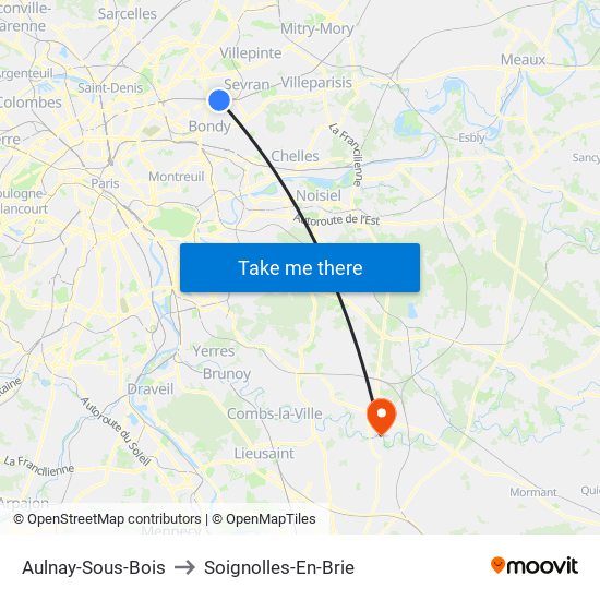 Aulnay-Sous-Bois to Soignolles-En-Brie map