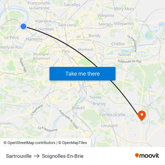 Sartrouville to Soignolles-En-Brie map