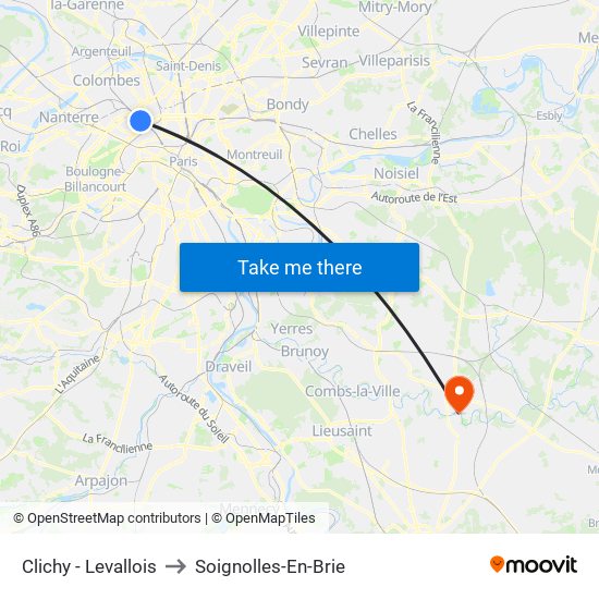 Clichy - Levallois to Soignolles-En-Brie map