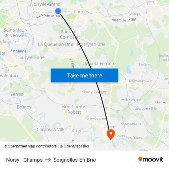 Noisy - Champs to Soignolles-En-Brie map