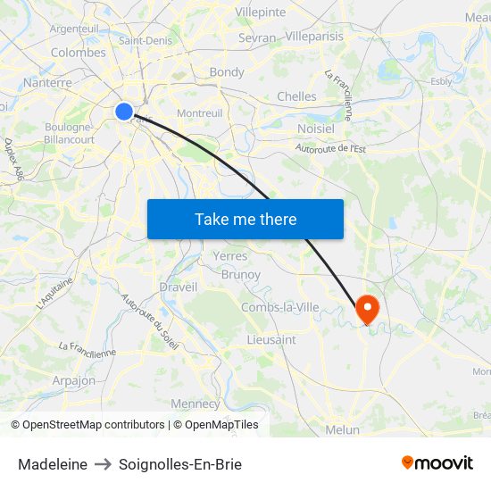 Madeleine to Soignolles-En-Brie map