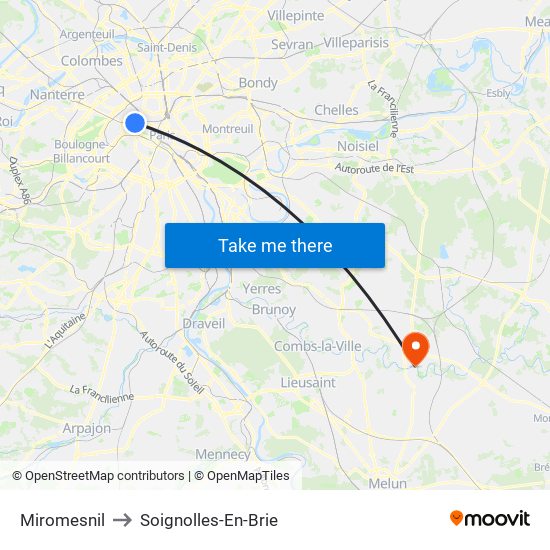 Miromesnil to Soignolles-En-Brie map