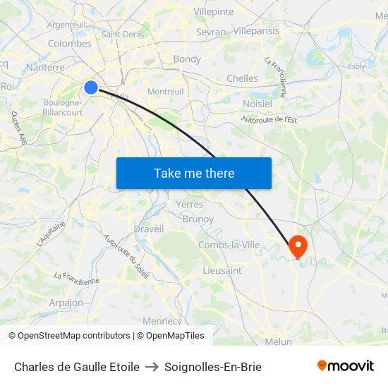 Charles de Gaulle Etoile to Soignolles-En-Brie map
