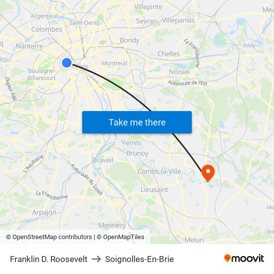 Franklin D. Roosevelt to Soignolles-En-Brie map