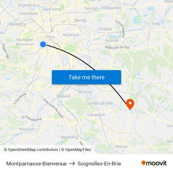 Montparnasse-Bienvenue to Soignolles-En-Brie map