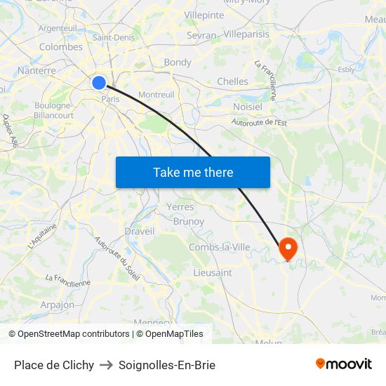 Place de Clichy to Soignolles-En-Brie map