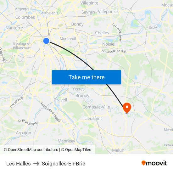 Les Halles to Soignolles-En-Brie map