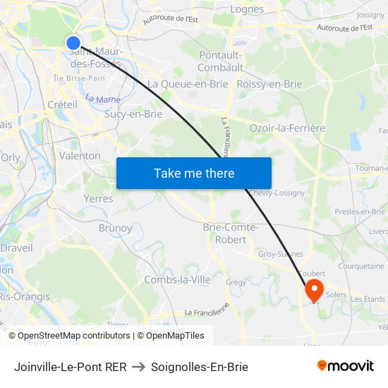 Joinville-Le-Pont RER to Soignolles-En-Brie map