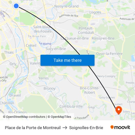 Place de la Porte de Montreuil to Soignolles-En-Brie map