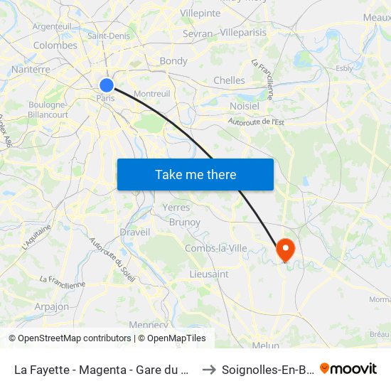 La Fayette - Magenta - Gare du Nord to Soignolles-En-Brie map
