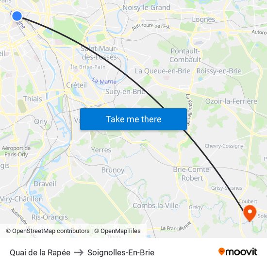 Quai de la Rapée to Soignolles-En-Brie map