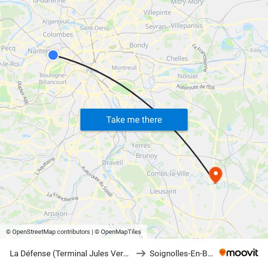 La Défense (Terminal Jules Verne) to Soignolles-En-Brie map