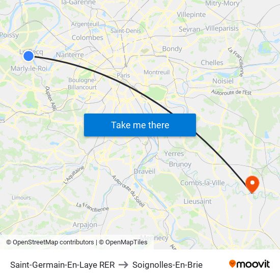Saint-Germain-En-Laye RER to Soignolles-En-Brie map