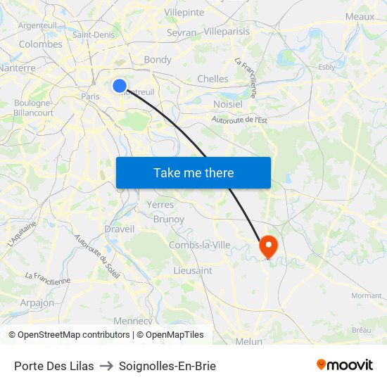 Porte Des Lilas to Soignolles-En-Brie map
